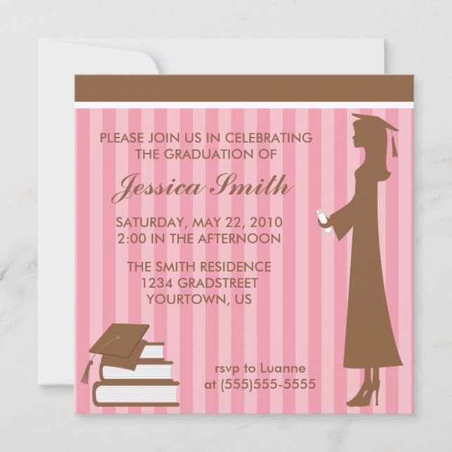 Invitation Graduation Pink Stripes (Devant)