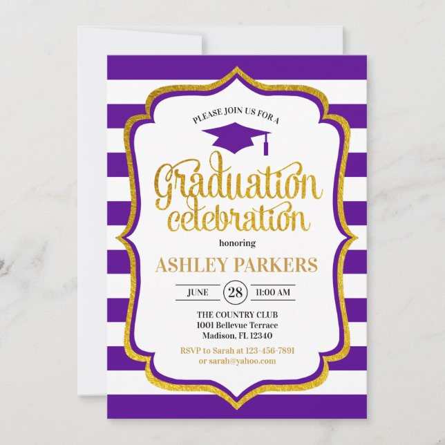 Invitation Graduation - Purple Gold White (Devant)