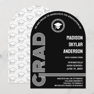 Invitation Graduation Retro Noir et Blanc Arché Personnalisé