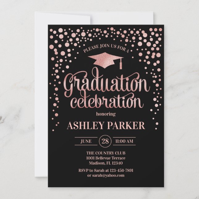 Invitation Graduation - Rose Gold Noir (Devant)