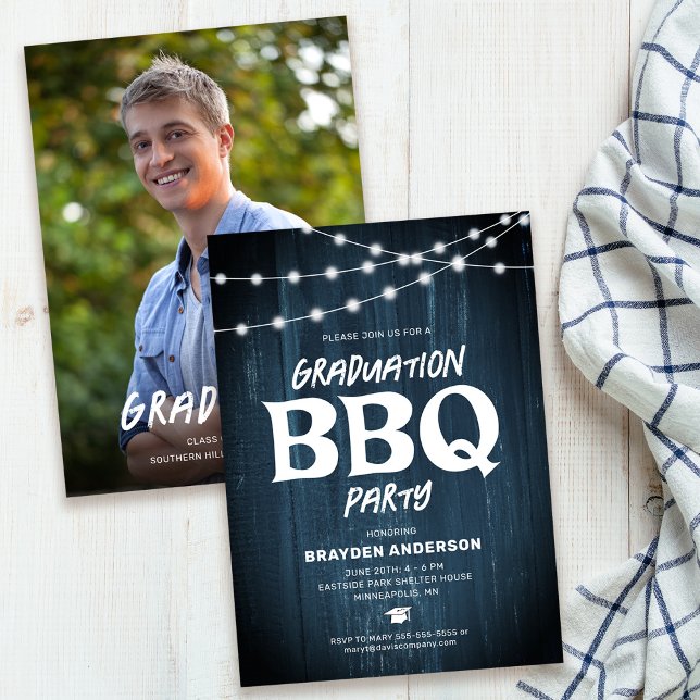 Invitation Graduation rustique BBQ Bleu photo (Créateur téléchargé)