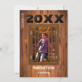 Invitation Graduation Rustique Cerise String Lumières Grange 