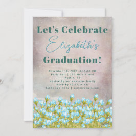 Invitation Graduation rustique Fleurs d'aquarelle bleu