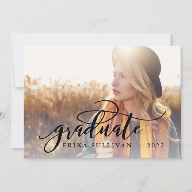 Invitation Graduation Script Photo Party recto verso | Noir (Devant)