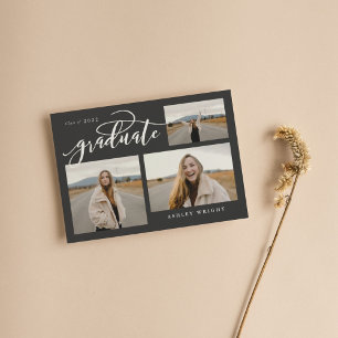 Invitation Graduation Script Simple 3 Photo Collage Party Inv