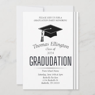 Invitation Graduation simple en noir et blanc