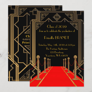 Invitation Graduation, Style Gatsby, Tapis rouge, Noir