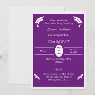 Invitation Graduation Sur Mesure Minimaliste Violet Et Blanc