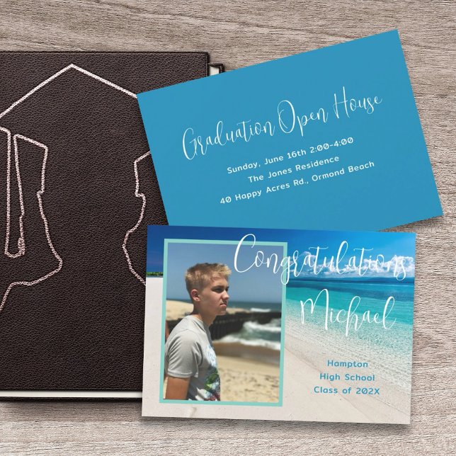 Invitation Graduation Unisex Tropical Beach Open House (Créateur téléchargé)