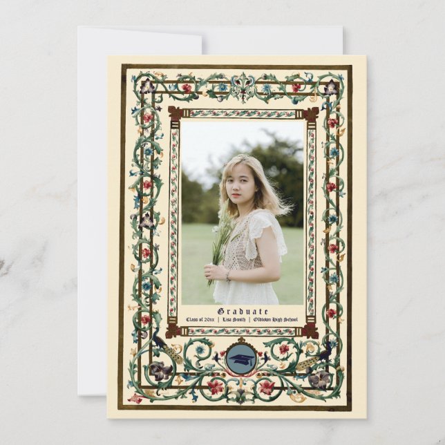 Invitation Graduation vintage "médiévale" éclairée (Devant)