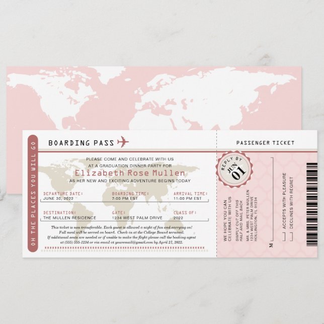Invitation Graduation World Traveller Boarding Pass Invitatio (Devant / Derrière)
