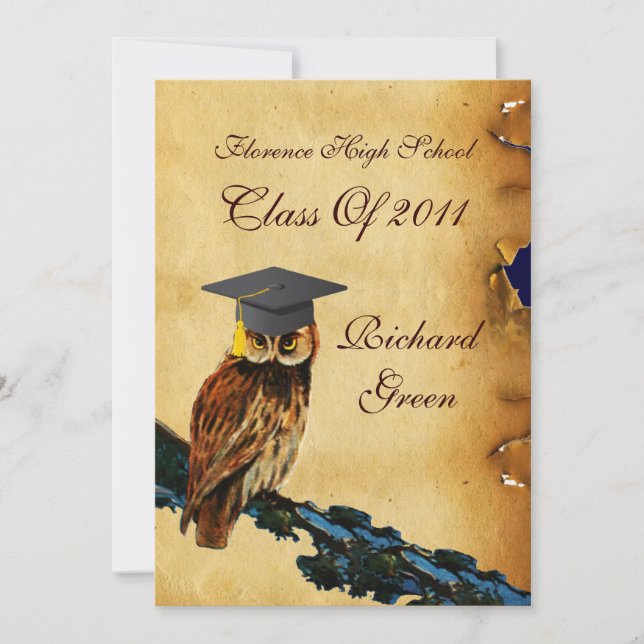 Invitation GRADUCATION OWL PARCHMENT WAX SEAL MONOGRAM Felt (Devant)
