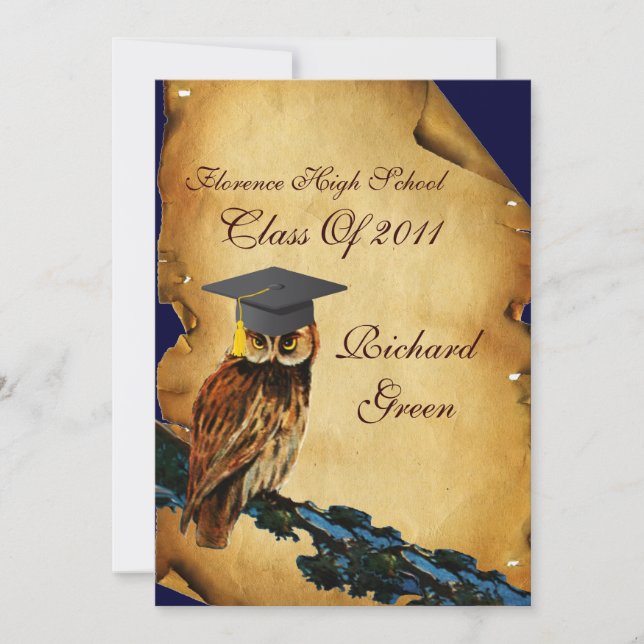 Invitation GRADUCATION OWL PARCHMENT WAX SEAL MONOGRAM Felt (Devant)