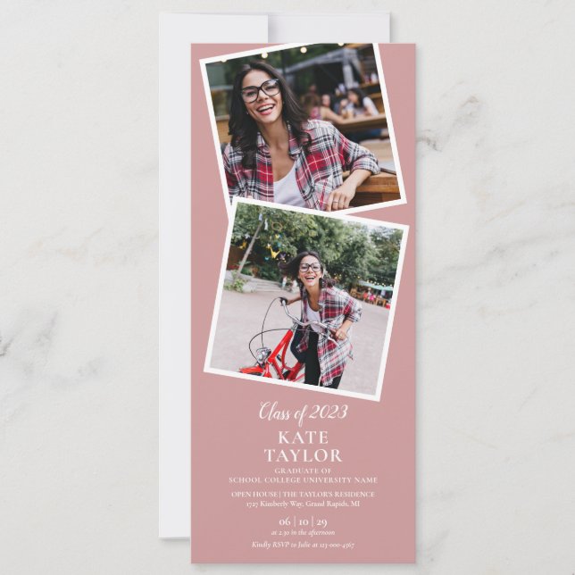 Invitation Gradué 4 Photo Dusty Rose Graduation Party (Devant)