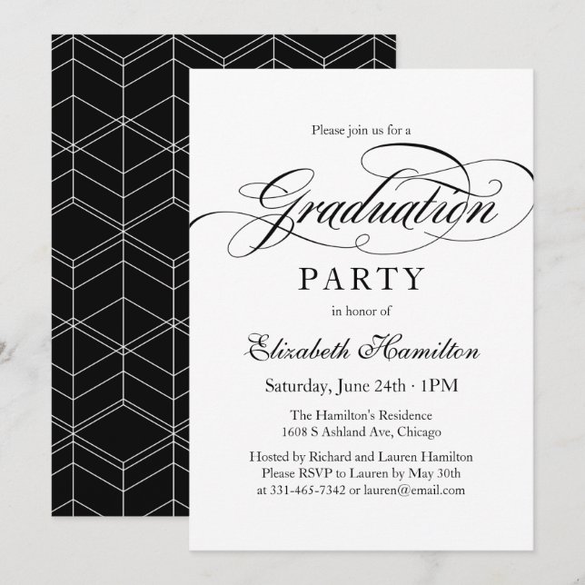 Invitation Gradué Élégant Calligraphie Parti de Graduation (Devant / Derrière)