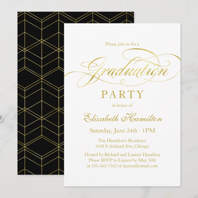 Invitation Gradué Elégant Faux Foil Grad Party (Devant / Derrière)