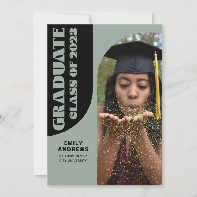 Invitation Gradué moderne Green Arch & Photo Grad Party (Devant)