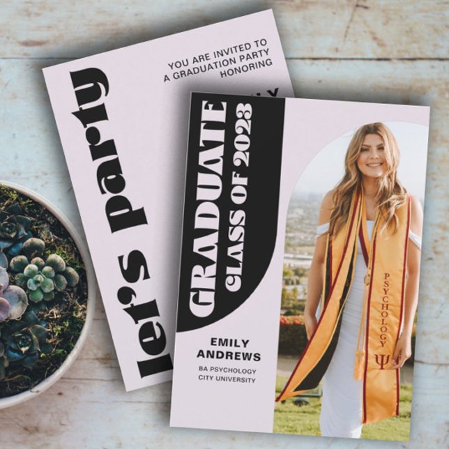Invitation Gradué moderne violet arc et photo Grad Party (Créateur téléchargé)