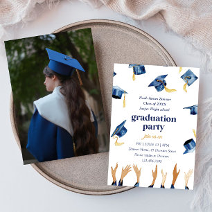 Invitation Gradué Photo l Happy Blue Casquettes Party