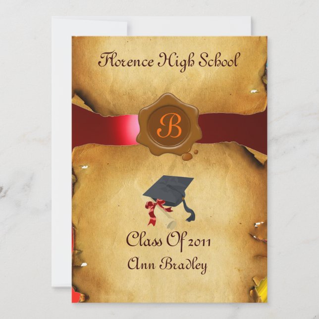 Invitation GRADUM MODÈLE PHOTO PARCHEMENT rouge Cire Sceau (Devant)