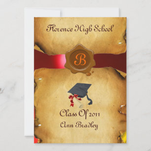 Invitation GRADUM MODÈLE PHOTO PARCHEMENT rouge Cire Sceau
