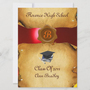 Invitation GRADUM MODÈLE PHOTO PARCHEMENT rouge Cire Sceau