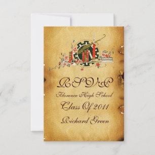 INVITATION GRADUM PARCHMENT ROUGE WAX SEAL MONOGRAM RSVP