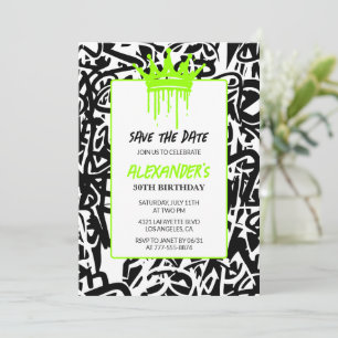 Invitation Graffiti Black Green 30e anniversaire Enregistrer 