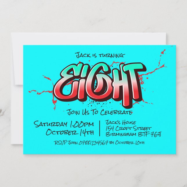 Invitation Graffiti Clair pour Huit Ans (Devant)
