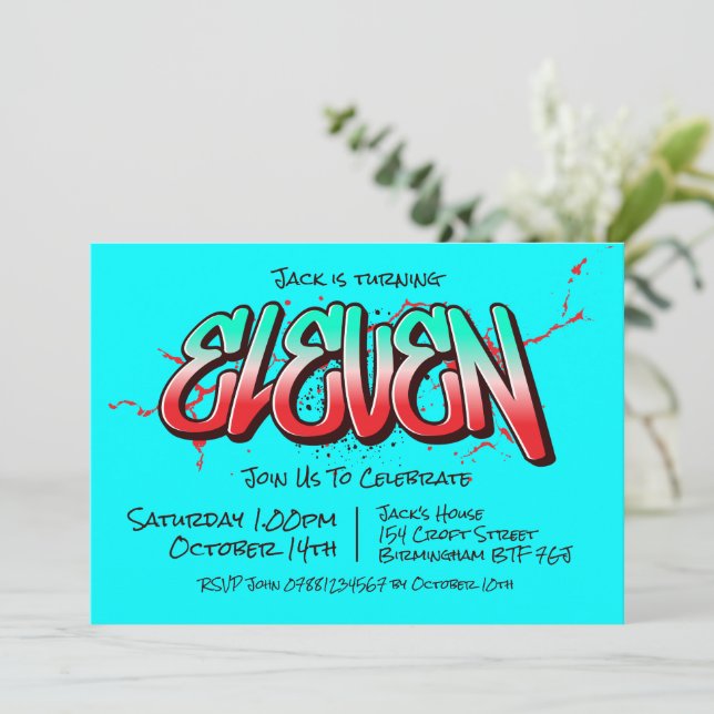 Invitation Graffiti Clair pour Onze Ans (Debout devant)