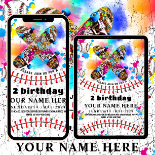 Invitation Graffiti de skateboard de baseball coloré party