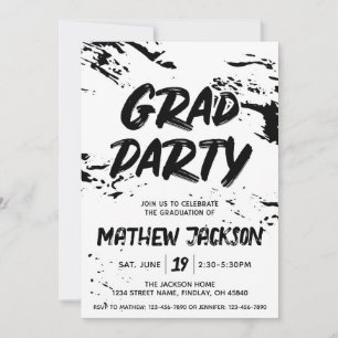Invitation Graffiti noir et blanc Paint Graduation Party