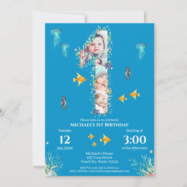 Invitation Grand 1er anniversaire sous la mer Photo Collage (Devant)