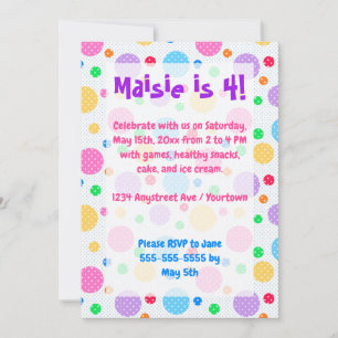 Invitation Grand anniversaire de petite fille aux gros pois c