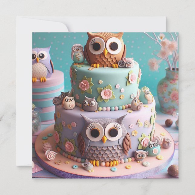 INVITATION GRAND BÂTIMENT OWL THEMED BANTHDAY CAKE (Devant)