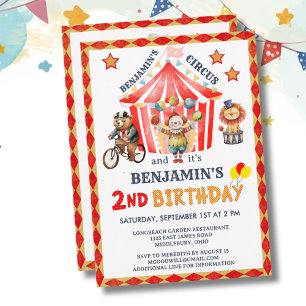 Invitation Grand Cirque Carnaval Fête 2e Anniversaire Garçon 