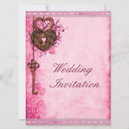 Invitation Grand Coeur romantique Verrouillage et Mariage ros