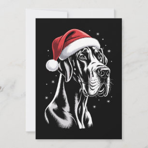 Invitation Grand Danois Chapeau de Père Noël Noir Blanc Noël