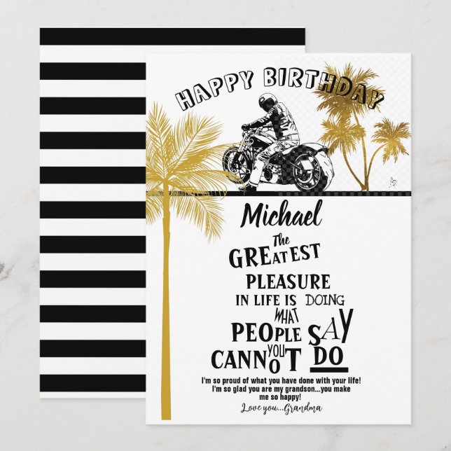 Invitation Grand-fils Joyeux Anniversaire Motorcycle Fière (Devant / Derrière)