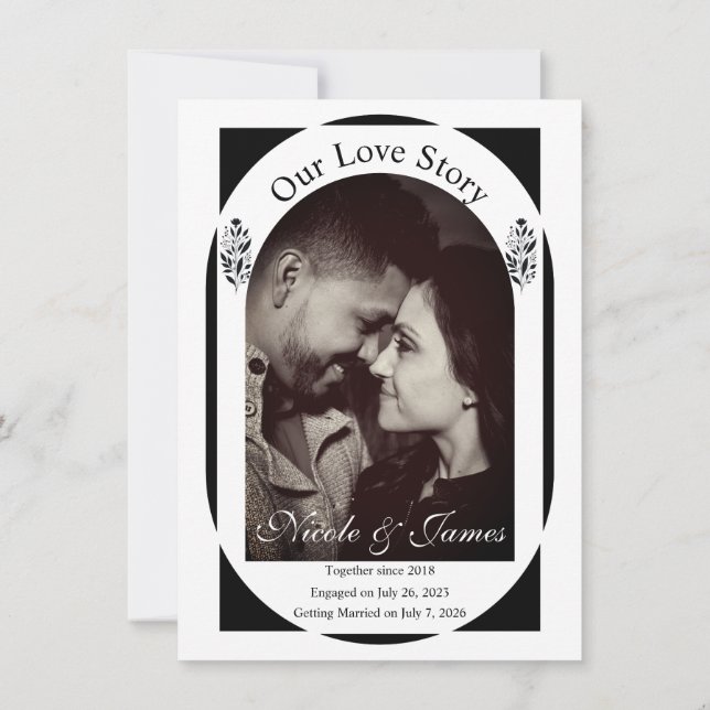 Invitation Grand floral noir & blanc moderne Enregistrer la d (Dos)