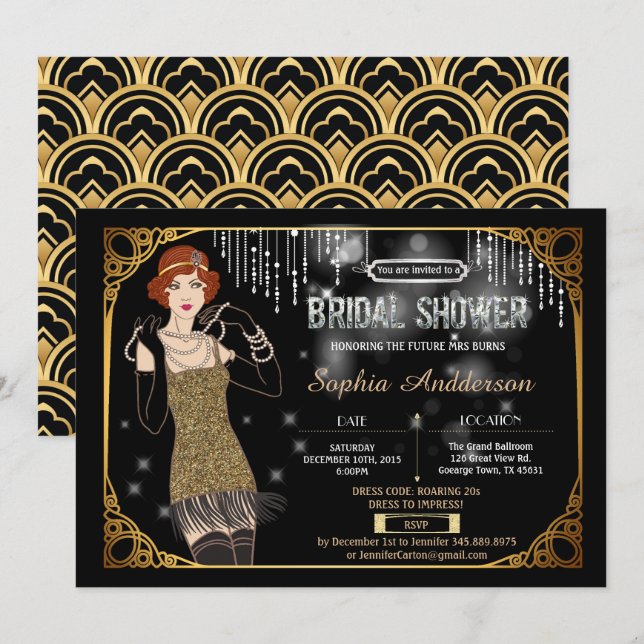 Invitation Grand Gatsby nuptiale de la douche d'invitation (Devant / Derrière)