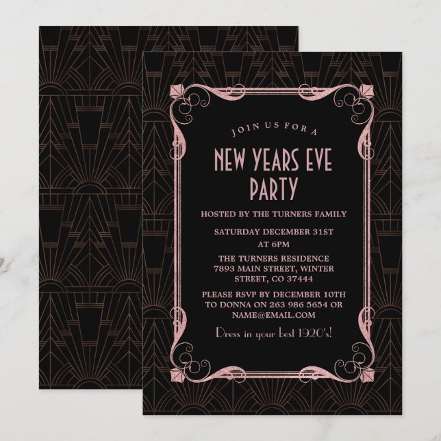 Invitation Grand Gatsby Rose Gold des années 20 (Devant / Derrière)