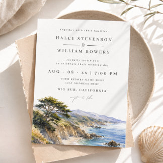 Invitation Grand mariage aquarelle Big Sur Californie