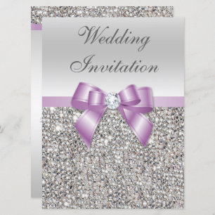 Invitation Grand Mariage Faux Séquins Argent Lilac Bow