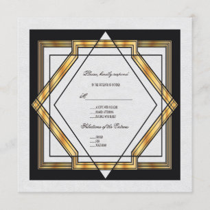 Invitation Grand Mariage Gatsby Gold White Art Déco