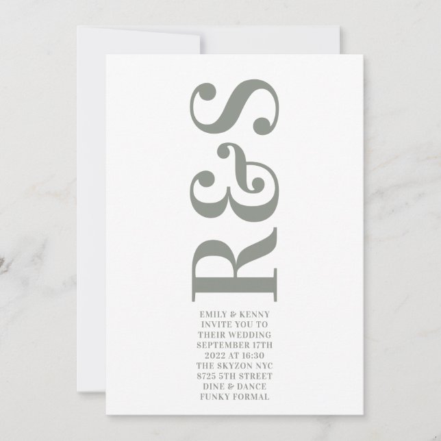 Invitation Grand Monogramme moderne Gras Sage Mariage vert (Devant)