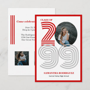 Invitation Grand nombre de Red Retro Graduations Photo