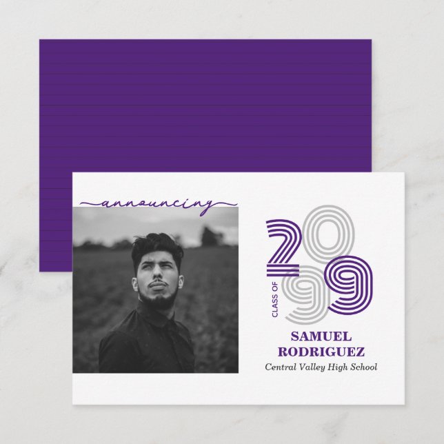 Invitation Grand nombre de violets rétro Classe de photo (Devant / Derrière)