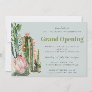 INVITATION GRAND OUVERTURE CACTUS DE FAUNE FLEURALE ROSE GRIS