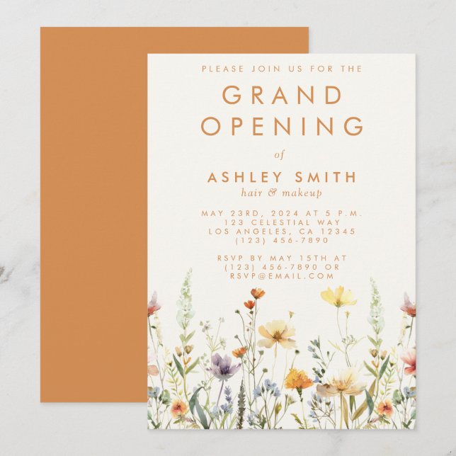 Invitation Grand ouverture du Fleur sauvage rustique (Devant / Derrière)